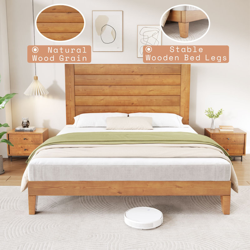 Millwood Pines Solid Wood Platform Bed Frame With 48.6 Headboard Pine Material Bed Frame wood Slat Support no Box Spring Needed noise Free